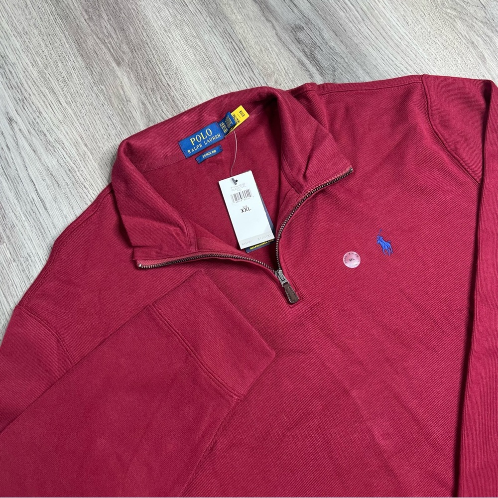 New Polo Ralph Lauren Sweater Mens XXL Red Estate Rib 1/4 Zip Pullover Pony Logo